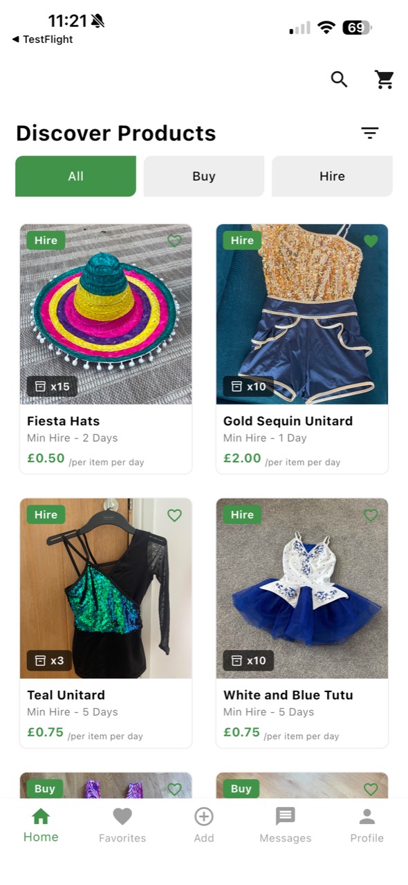 Vestu dancewear marketplace product discovery screen